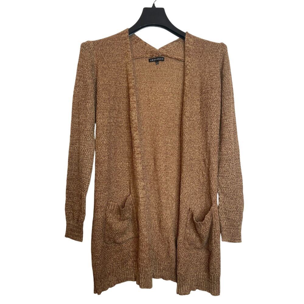 Love Ellie Womens Open Front Acrylic Cardigan Sweater Long Sleeve Size S Brown